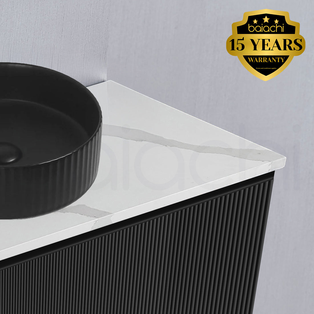 Baiachi Clermont 1200 Black Fluted Wall Hung Bathroom Vanity Calacatta Stone