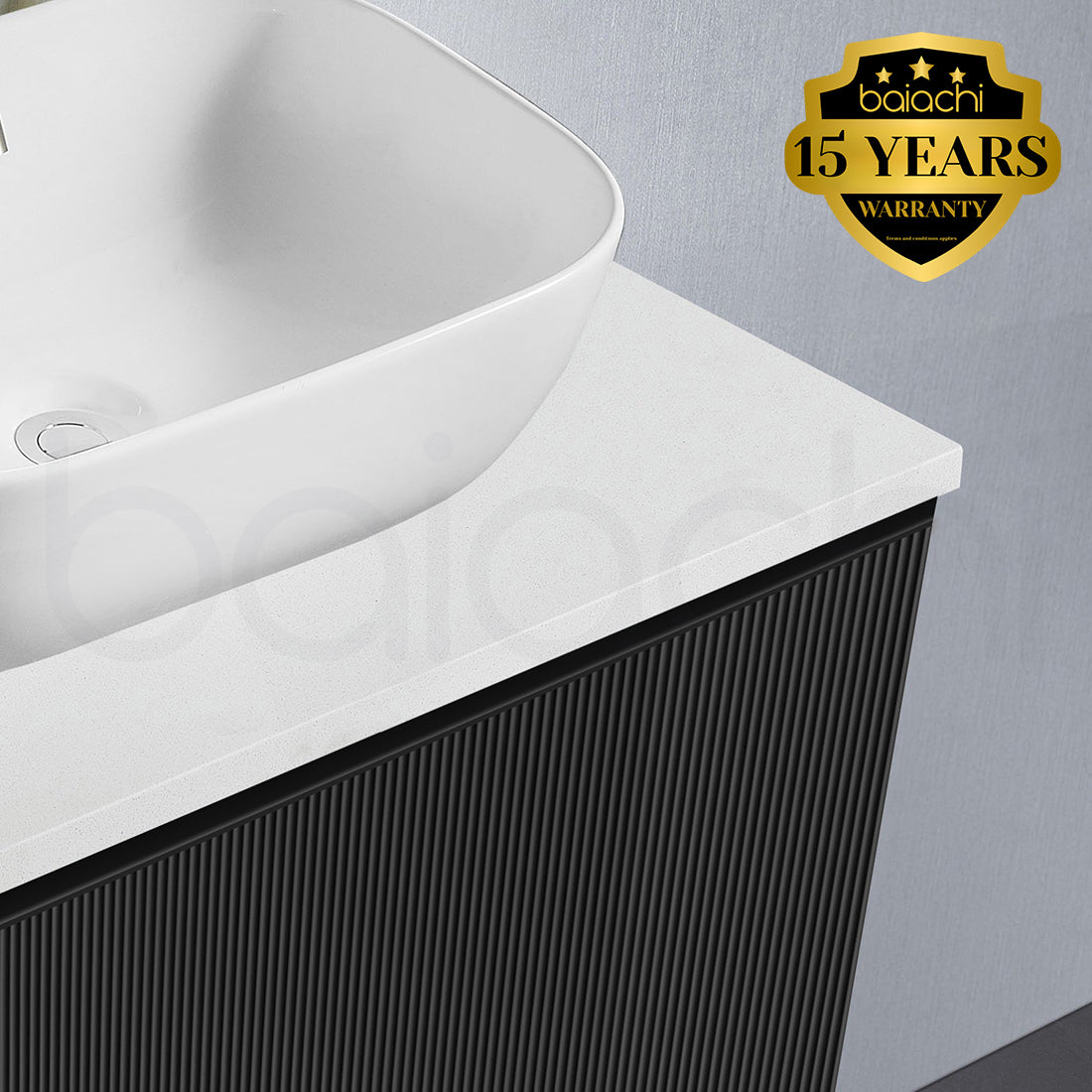 Baiachi Clermont 1200 Black Fluted Wall Hung Bathroom Vanity White Stone