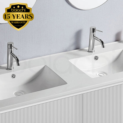 Baiachi Clermont 1500 White Fluted Wall Hung Bathroom Vanity Double Basin