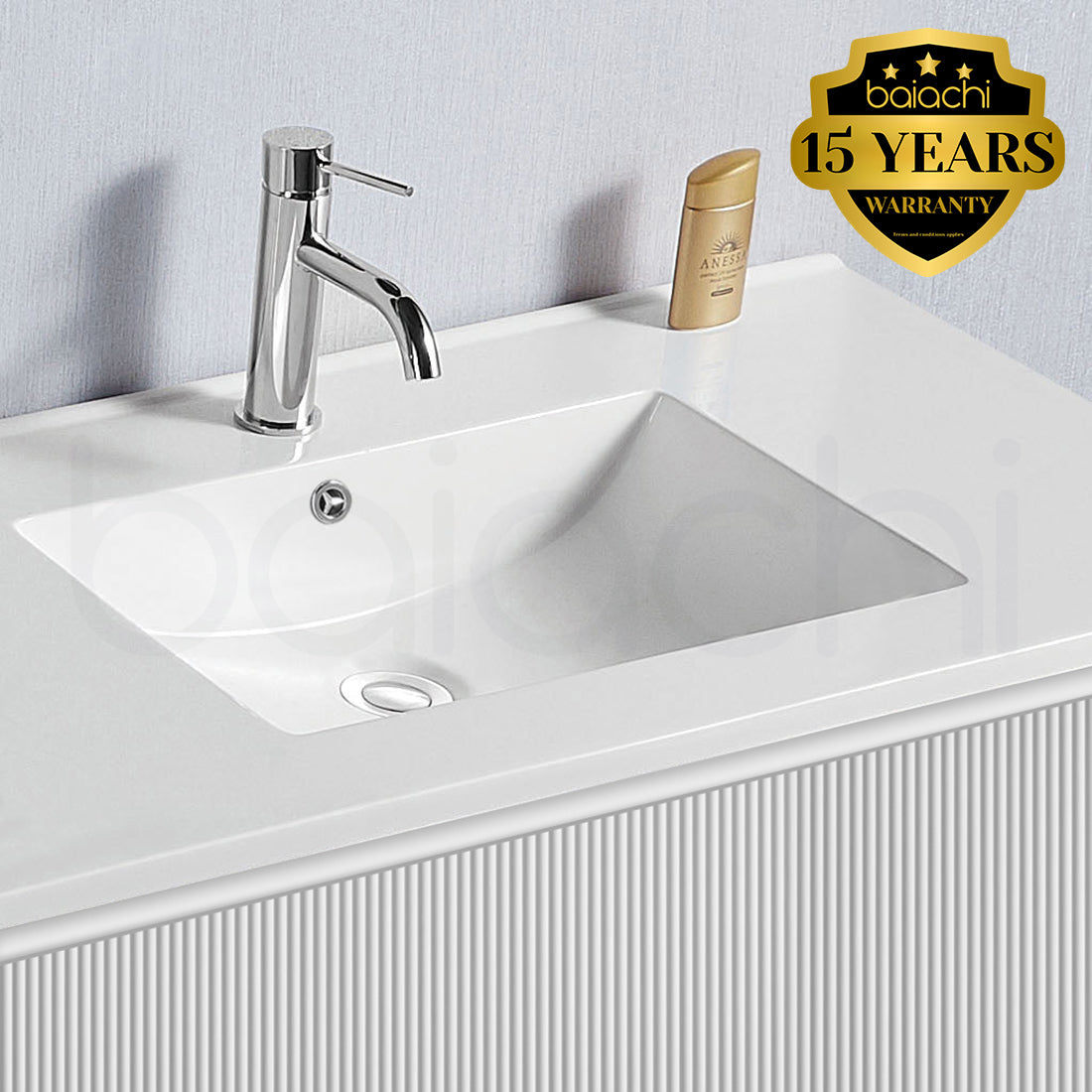 Baiachi Clermont 600 White Fluted Wall Hung Bathroom Vanity Ceramic Basin