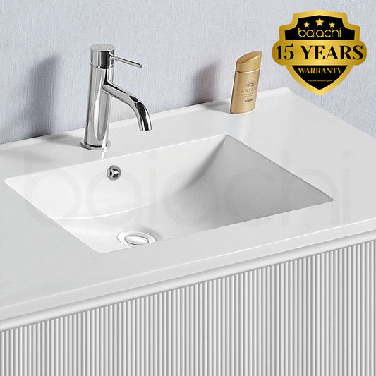 Baiachi Clermont 600 White Fluted Wall Hung Bathroom Vanity Ceramic Basin