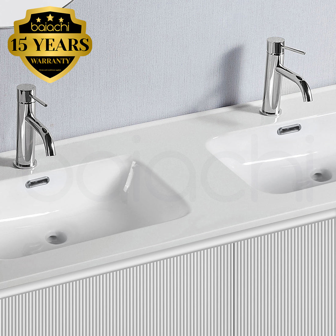 Baiachi Clermont 1200 White Fluted Wall Hung Bathroom Vanity Double Ceramic Basin