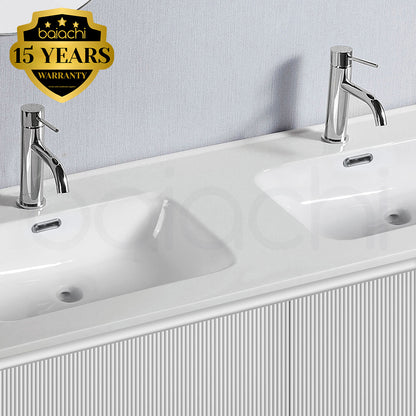 Baiachi Clermont 1200 White Fluted Wall Hung Bathroom Vanity Double Ceramic Basin