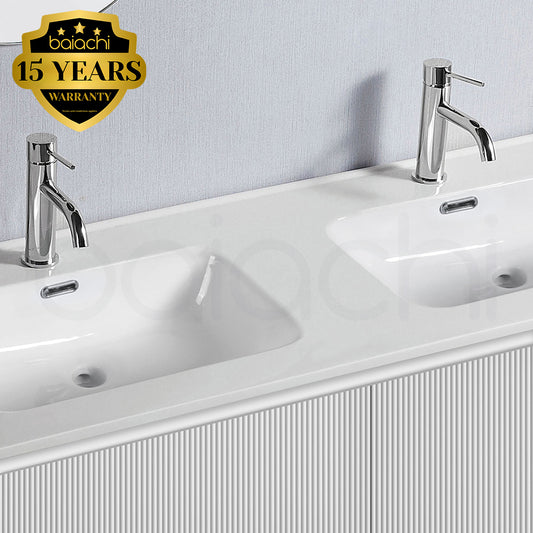 Baiachi Clermont 1200 White Fluted Wall Hung Bathroom Vanity Double Ceramic Basin