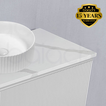 Baiachi Clermont 900 White Fluted Wall Hung Bathroom Vanity Calacatta Stone