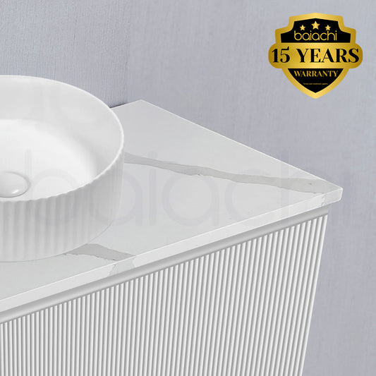 Baiachi Clermont 900 White Fluted Wall Hung Bathroom Vanity Calacatta Stone