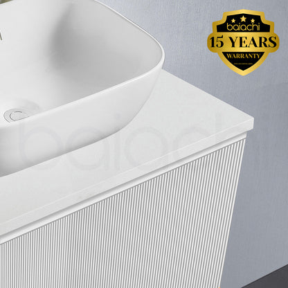 Baiachi Clermont 600 White Fluted Wall Hung Bathroom Vanity White Stone