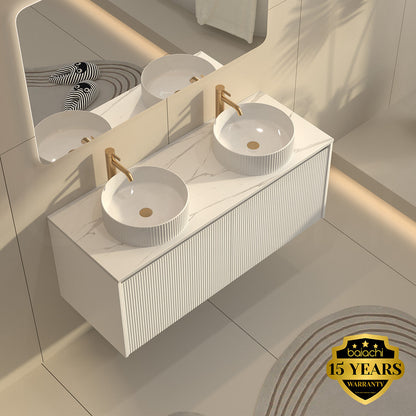 Baiachi Clermont 1200 White Fluted Wall Hung Bathroom Vanity White Stone Double Undercounter Basin