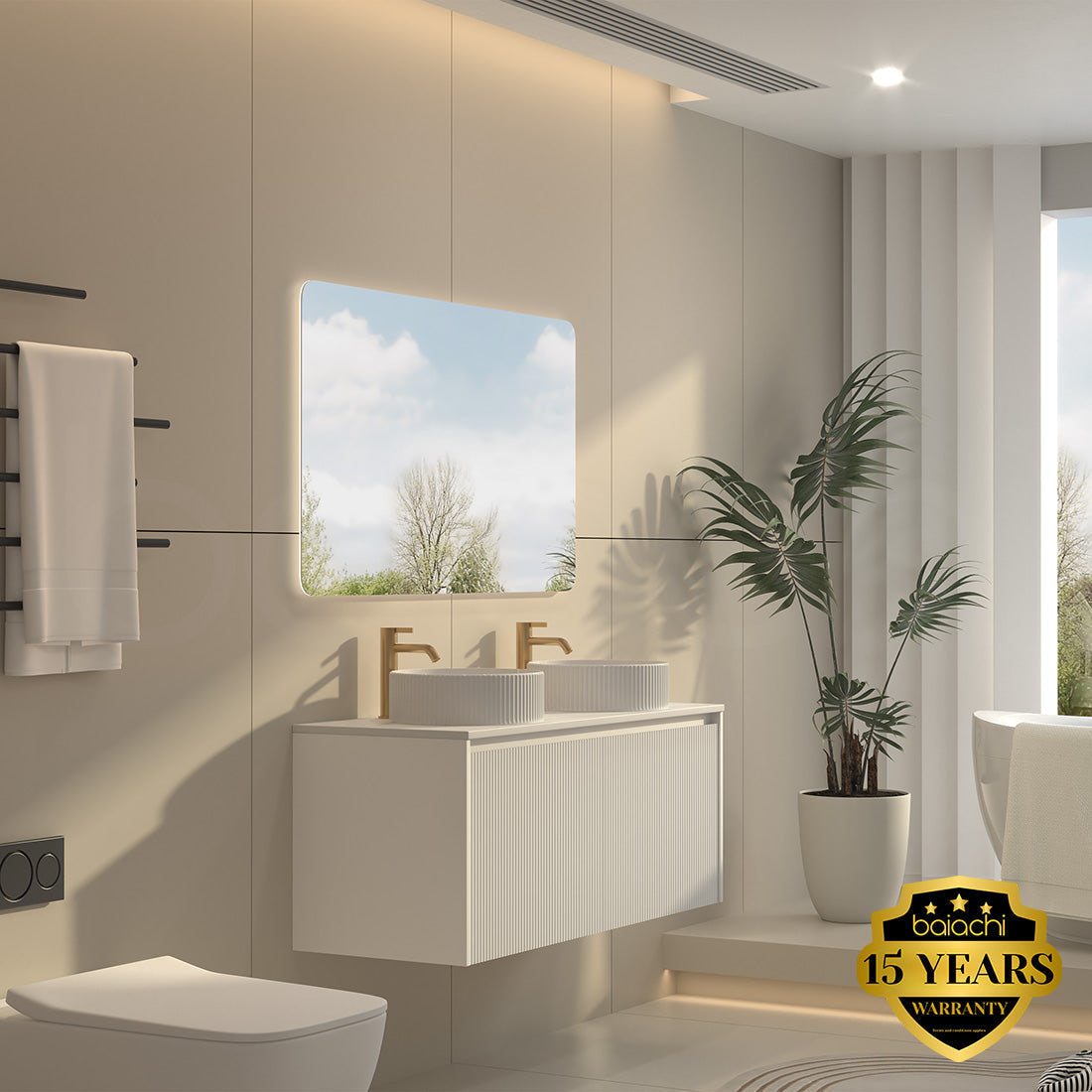 Baiachi Clermont 1200 White Fluted Wall Hung Bathroom Vanity Calacatta Stone Undercounter Basin