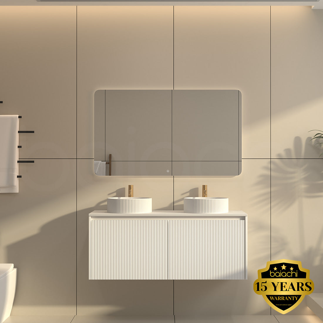 Baiachi Clermont 1200 White Fluted Wall Hung Bathroom Vanity White Stone Undercounter Basin