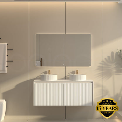 Baiachi Clermont 1200 White Fluted Wall Hung Bathroom Vanity Calacatta Stone Undercounter Basin