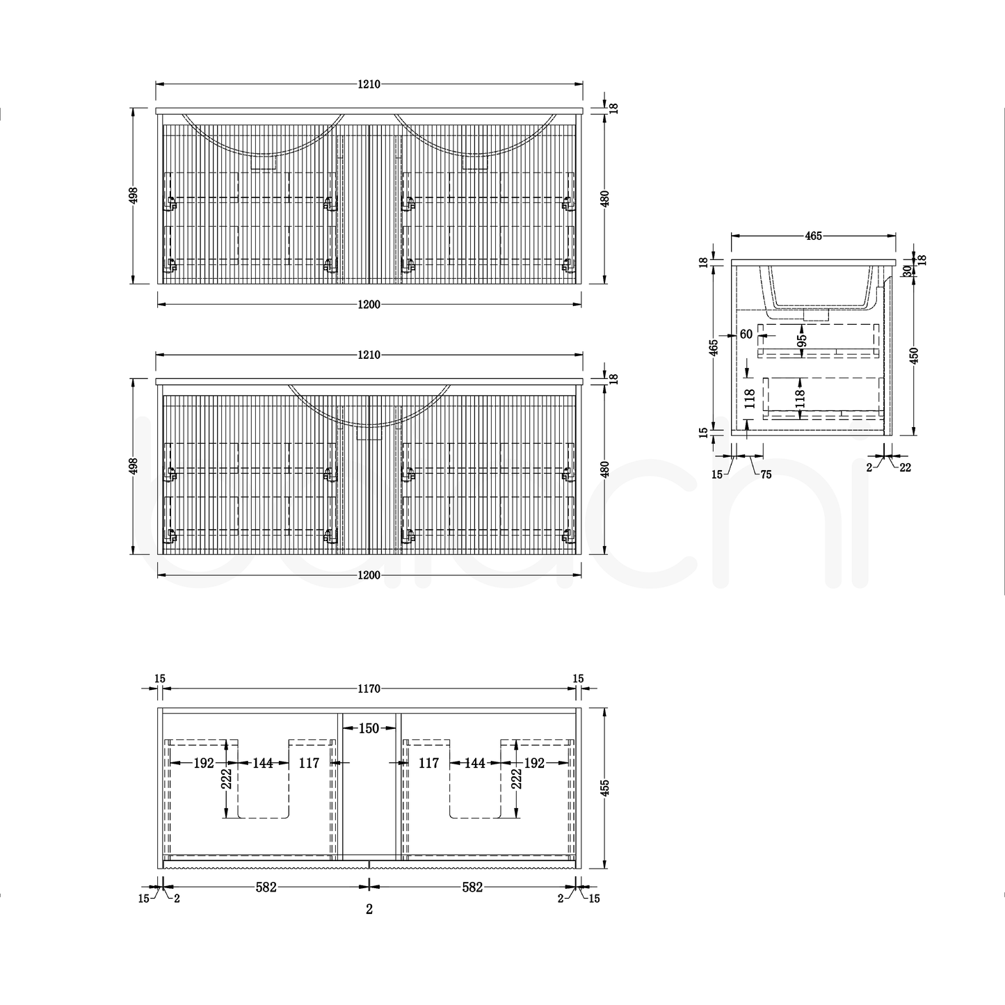 Baiachi Clermont 1200 Fluted Timber Bathroom Vanity Wall Hung Cabinet