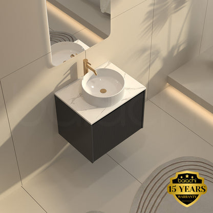 Baiachi Clermont 600 Black Fluted Wall Hung Bathroom Vanity White Stone Undercounter Basin