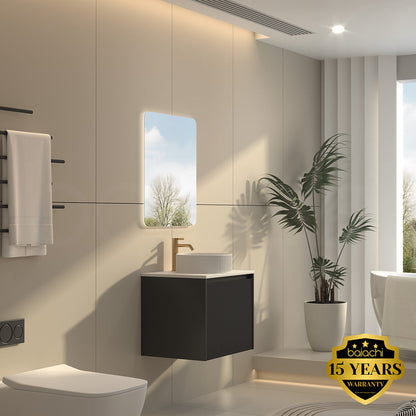 Baiachi Clermont 600 Black Fluted Wall Hung Bathroom Vanity Calacatta Stone Undercounter Basin