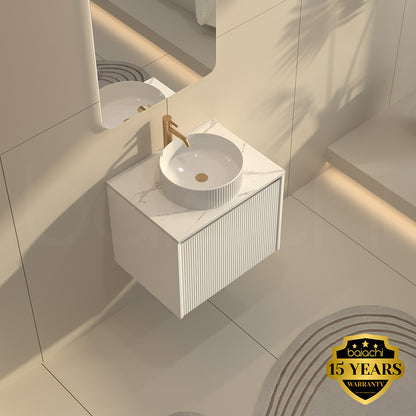 Baiachi Clermont 600 White Fluted Wall Hung Bathroom Vanity Ceramic Basin