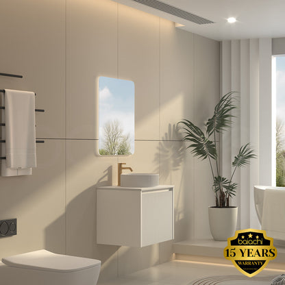 Baiachi Clermont 600 White Fluted Wall Hung Bathroom Vanity White Stone Undercounter Basin