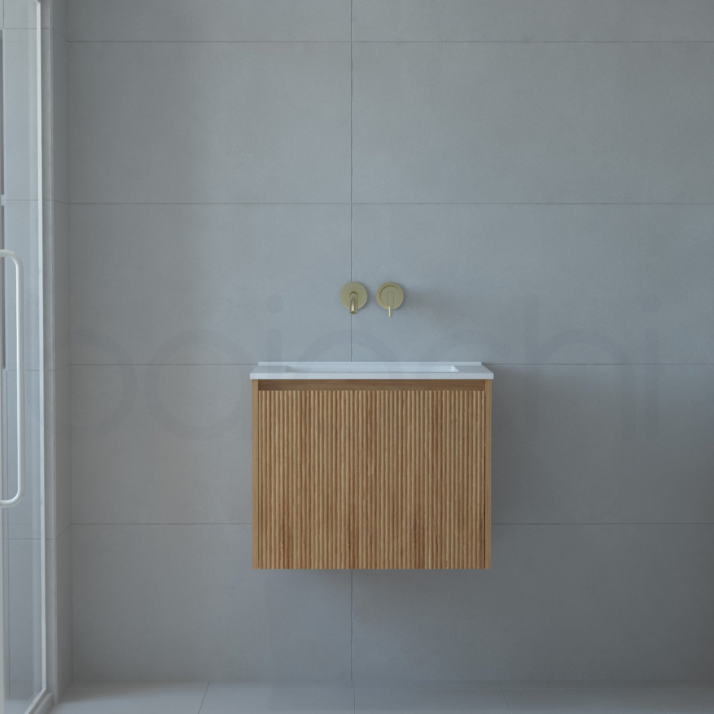 Baiachi Clermont 600 Fluted Timber Bathroom Vanity Wall Hung Calacatta Stone