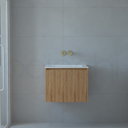 Baiachi Clermont 600 Fluted Timber Bathroom Vanity Wall Hung Calacatta Stone