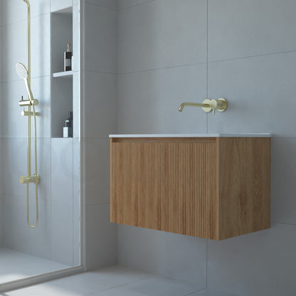 Baiachi Clermont 600 Fluted Timber Bathroom Vanity Wall Hung Ceramic Basin