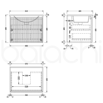 Baiachi Clermont 600 Fluted Timber Bathroom Vanity Wall Hung Cabinet