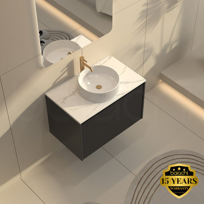 Baiachi Clermont 750 Black Fluted Wall Hung Bathroom Vanity White Stone Undercounter Basin