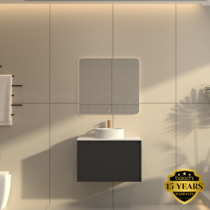 Baiachi Clermont 750 Black Fluted Wall Hung Bathroom Vanity White Stone Undercounter Basin