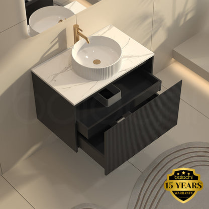 Baiachi Clermont 750 Black Fluted Wall Hung Bathroom Vanity Calacatta Stone Undercounter Basin
