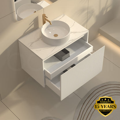 Baiachi Clermont 750mm White Fluted Wall Hung Bathroom Vanity Cabinet