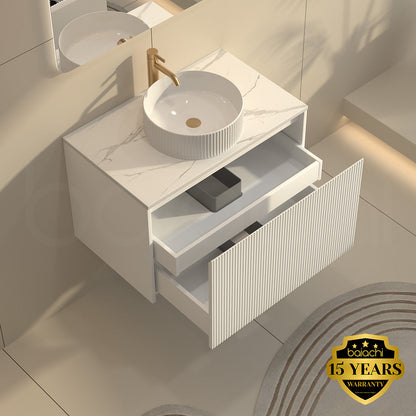 Baiachi Clermont 750 White Fluted Wall Hung Bathroom Vanity White Stone Undercounter Basin