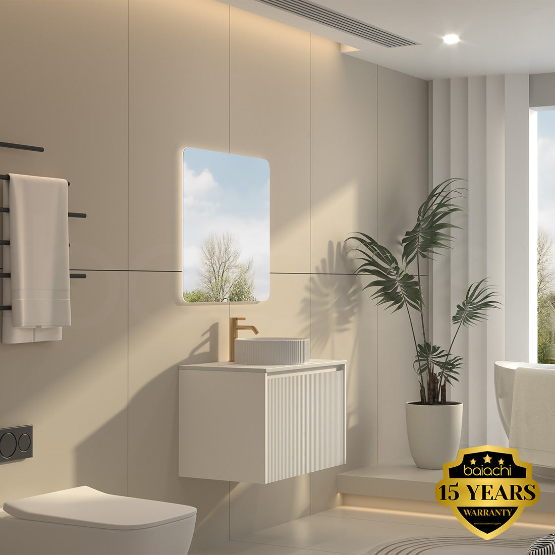 Baiachi Clermont 750 White Fluted Wall Hung Bathroom Vanity White Stone Undercounter Basin