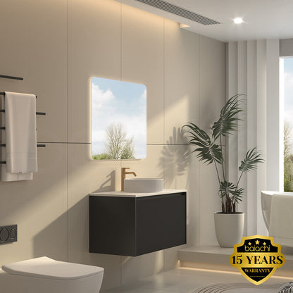 Baiachi Clermont 900 Black Fluted Wall Hung Bathroom Vanity White Stone Undercounter Basin