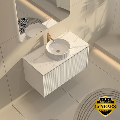 Baiachi Clermont 900 White Fluted Wall Hung Bathroom Vanity White Stone Undercounter Basin