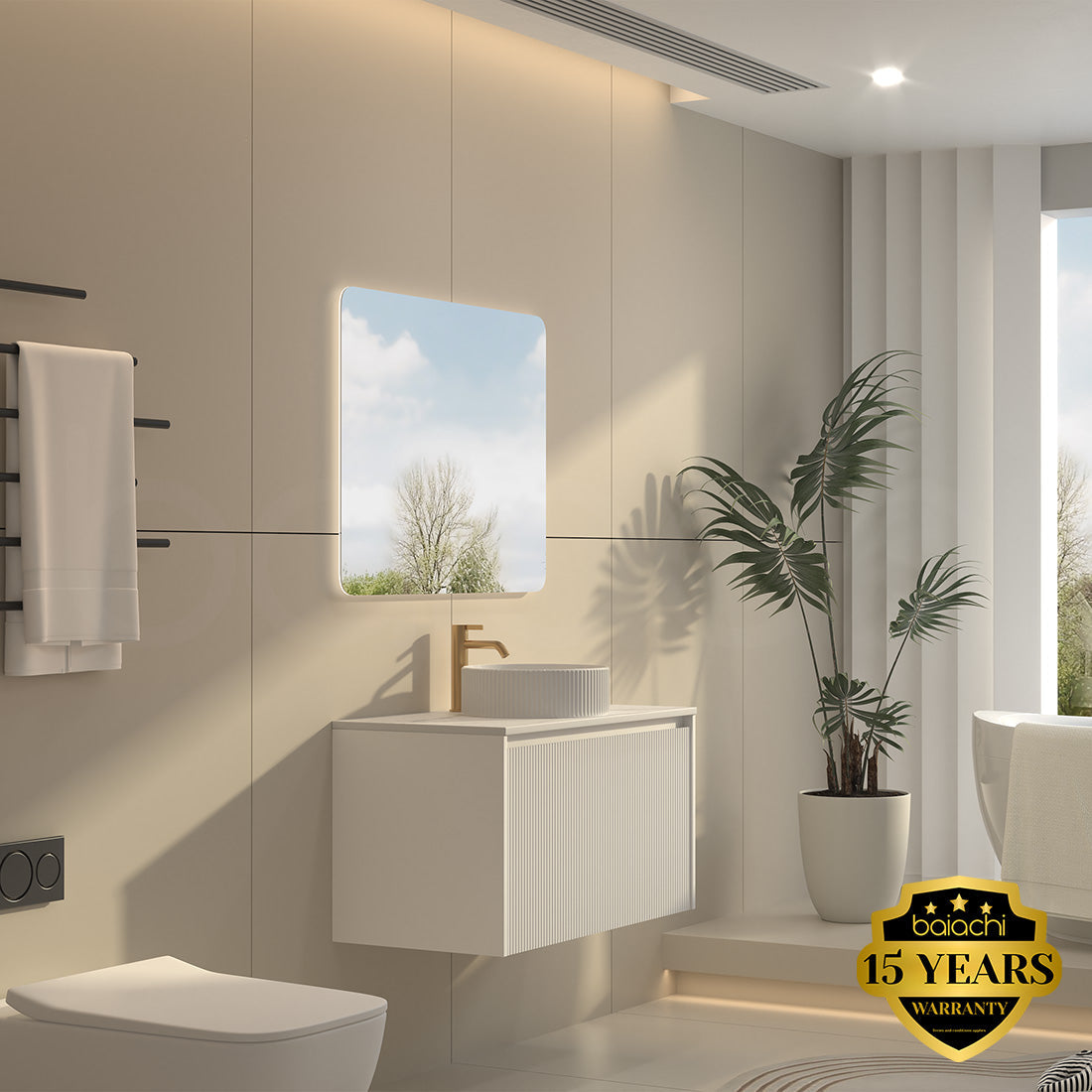 Baiachi Clermont 900 White Fluted Wall Hung Bathroom Vanity White Stone Undercounter Basin