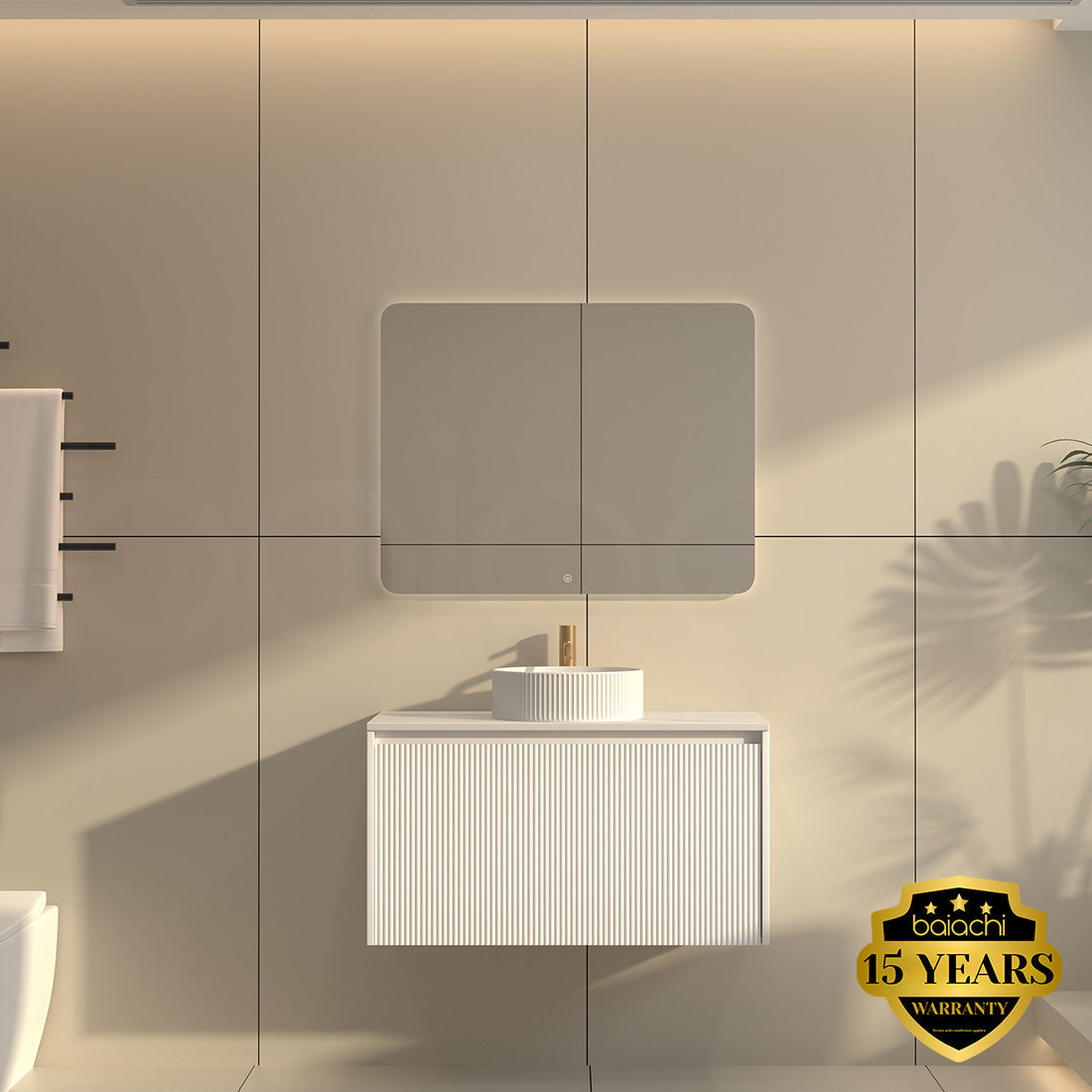 Baiachi Clermont 900 White Fluted Wall Hung Bathroom Vanity Calacatta Stone Undercounter Basin