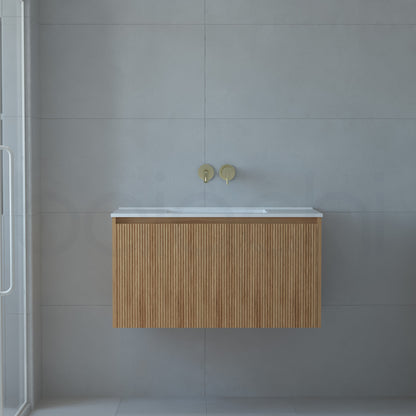 Baiachi Clermont 900 Fluted Timber Bathroom Vanity Wall Hung White Stone