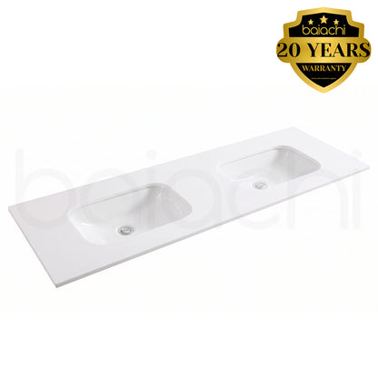 Baiachi 1500mm White Quartz with Undercounter Stone Double Ceramic Basin