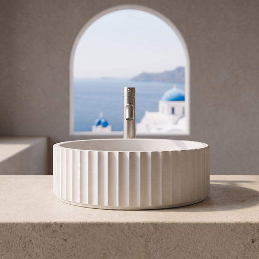 Baiachi Travertine Oval Fluted Concrete Bathroom Counter Top Basin Tuscany Warm White