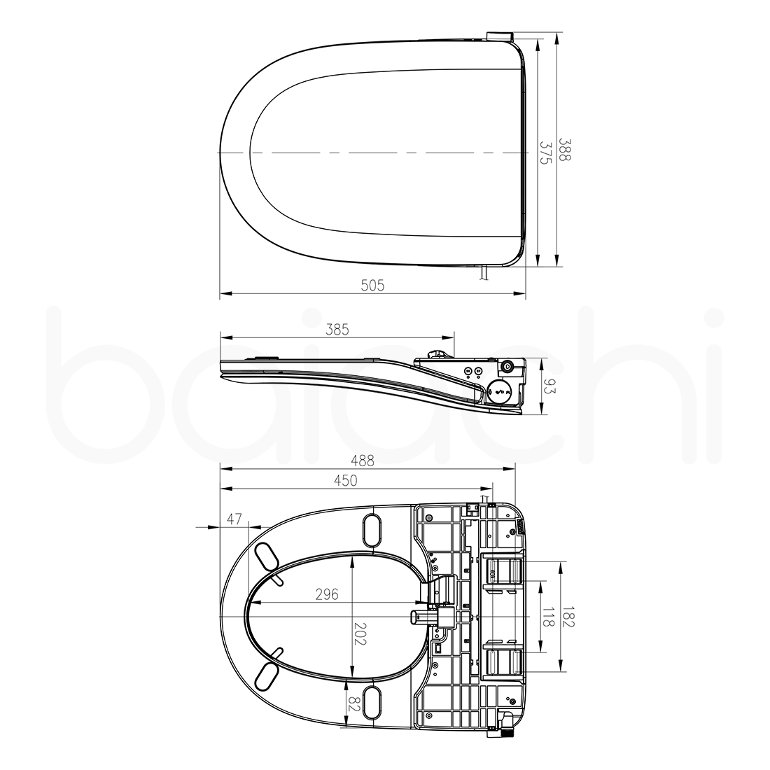 Baiachi Slimline Smart Bidet Toilet Seat Auto Open & Close Lid