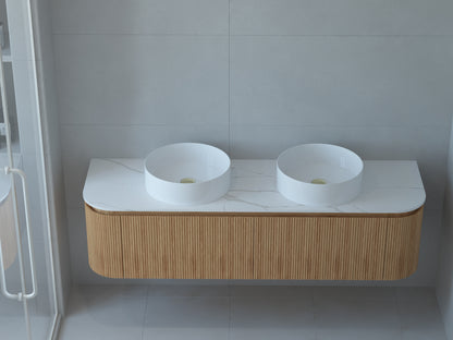 Baiachi Gympie 1500 Fluted Timber Bathroom Vanity Wall Hung Calacatta Stone