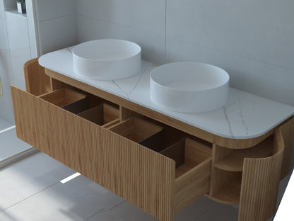 Baiachi Gympie 1500 Fluted Timber Bathroom Vanity Wall Hung Calacatta Stone