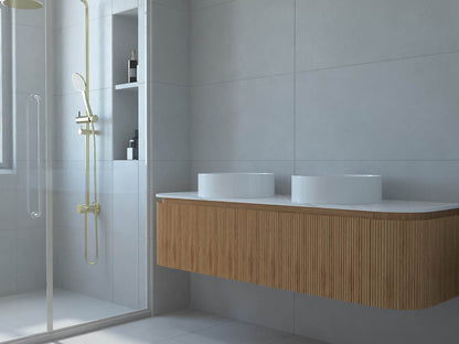 Baiachi Gympie 1500 Fluted Timber Bathroom Vanity Wall Hung Calacatta Stone