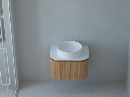 Baiachi Gympie 600 Fluted Timber Bathroom Vanity Wall Hung Calacatta Stone