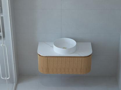 Baiachi Gympie 900 Fluted Timber Bathroom Vanity Wall Hung Calacatta Stone