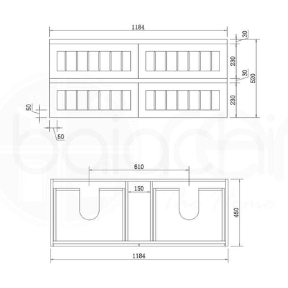 Hampton Plywood 1200mm Wall Hung Bathroom Vanity Double Ceramic Basin