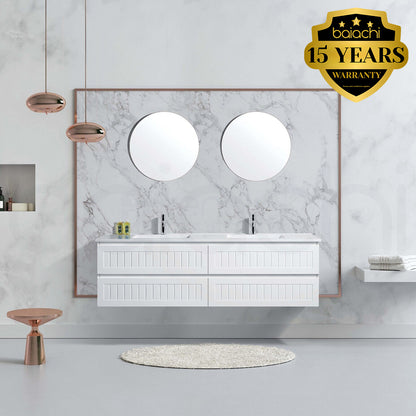 Hampton 1800mm Plywood Wall Hung Bathroom Vanity Double Ceramic Basin
