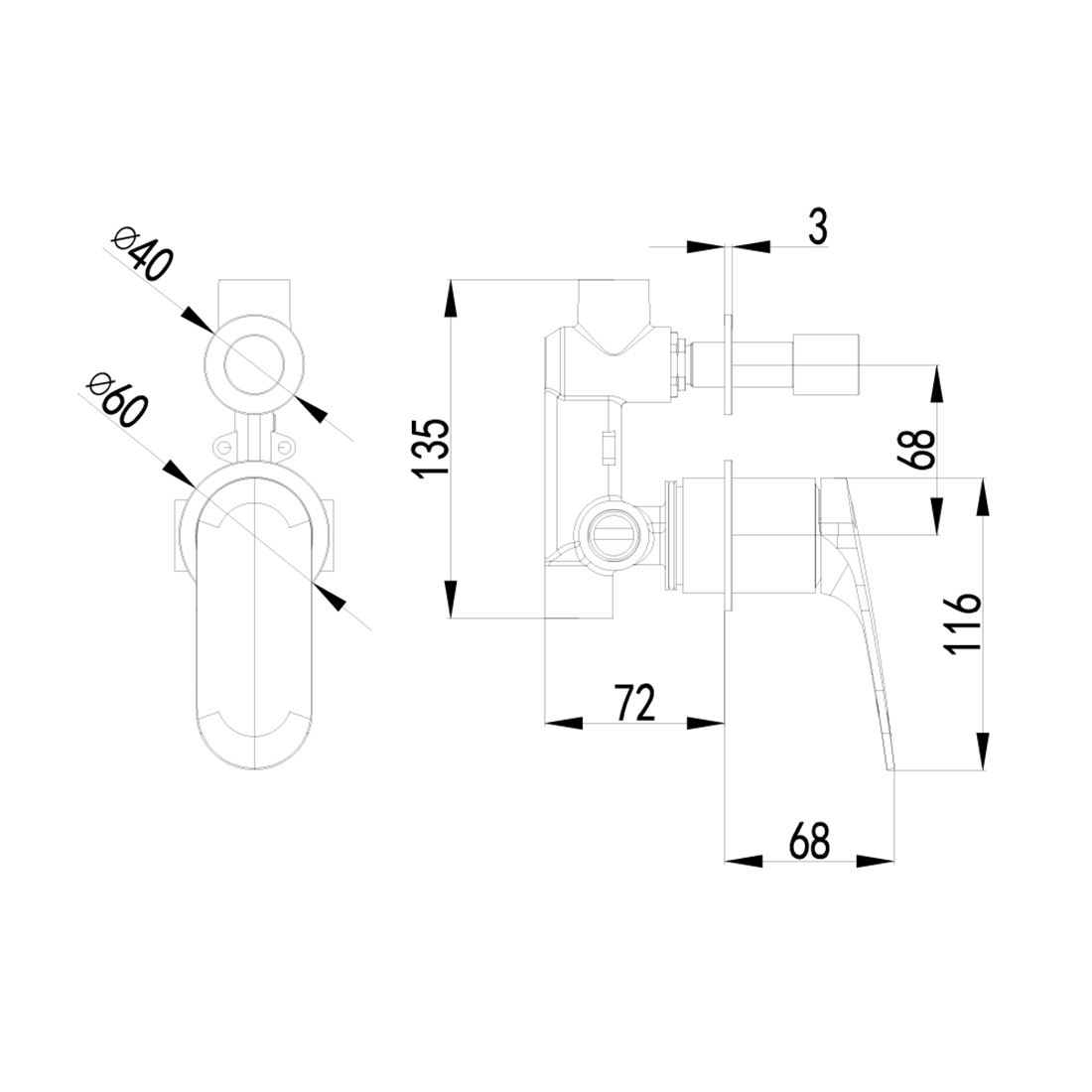 Sulu II Wall Mixer With Diverter Chrome