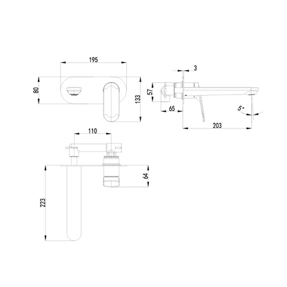 Sulu II Wall Basin Mixer Matte Black