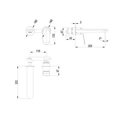 Sulu II Wall Basin Mixer Gun Metal