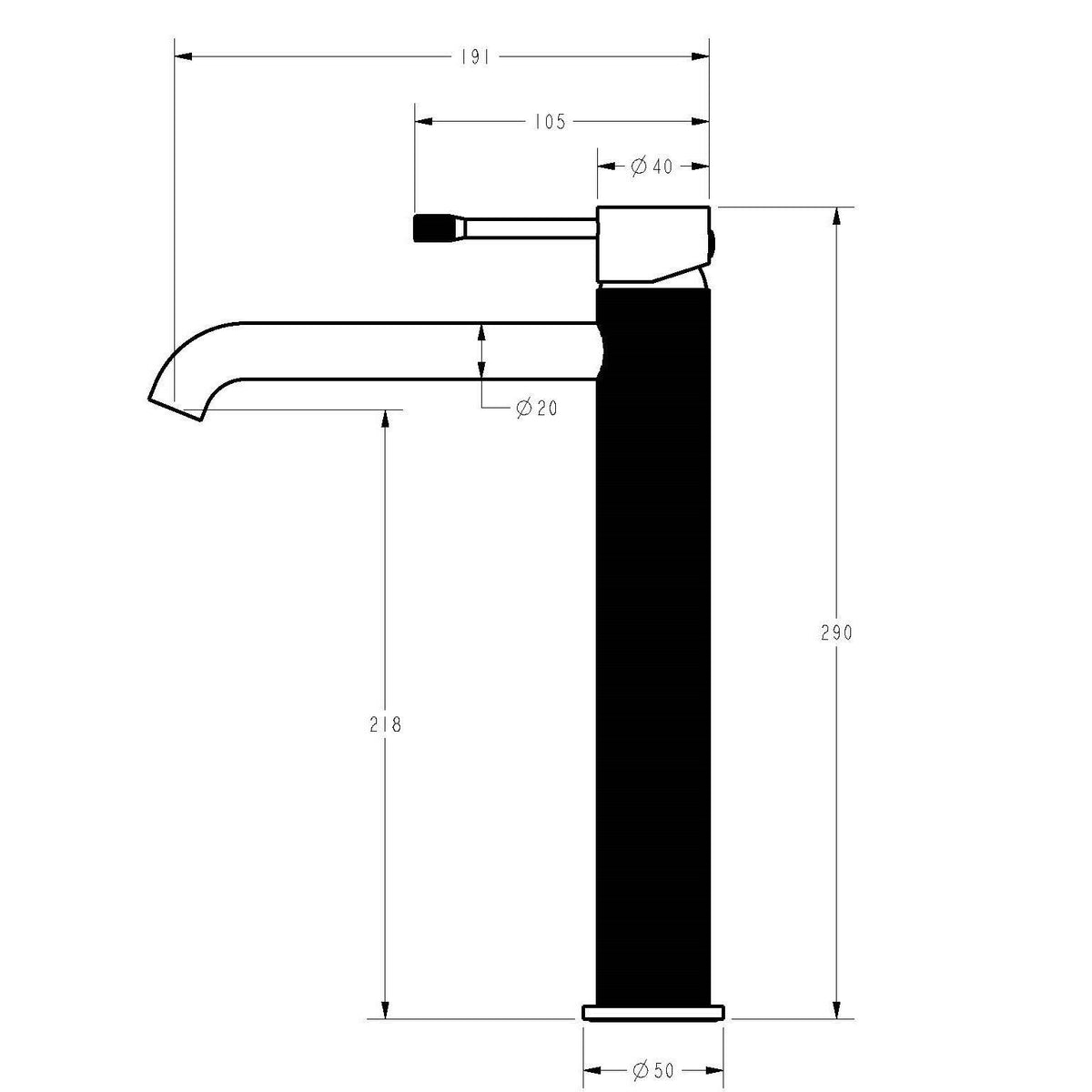 Linie High Rise Basin Mixer Matte Black