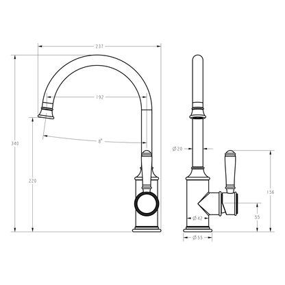 Ikon Clasico Gooseneck Sink Mixer Ceramic Handle Chrome